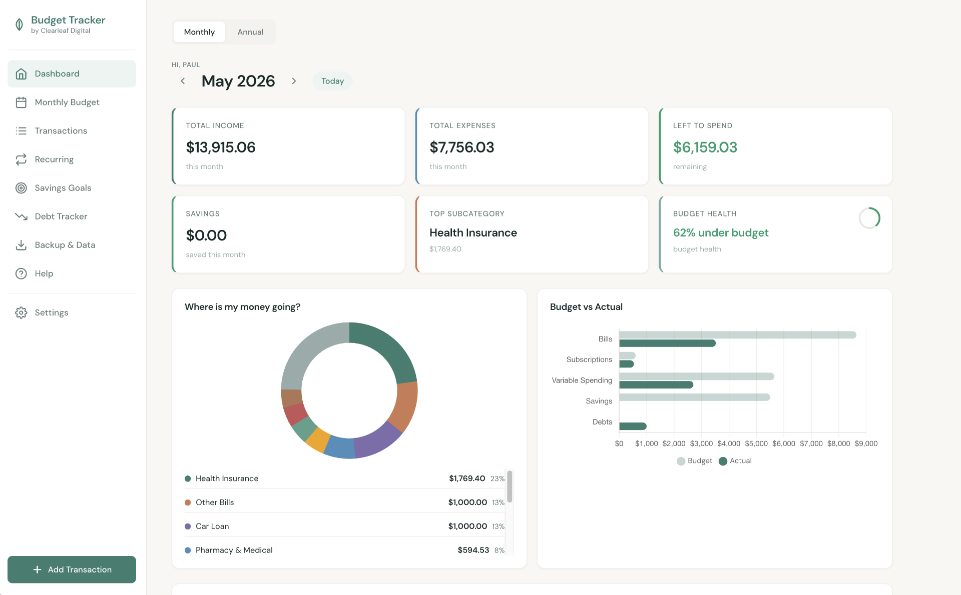 Budget Tracker dashboard preview